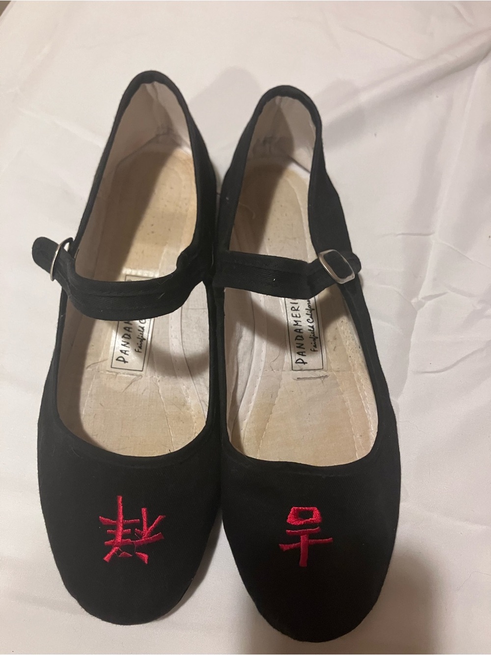 Pandamerica Vintage Black Canvas Chinese Mary Jane Flats Embroidery Size 38 7.5 - Picture 2 of 4